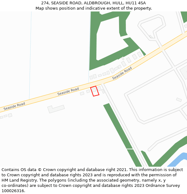 274, SEASIDE ROAD, ALDBROUGH, HULL, HU11 4SA: Location map and indicative extent of plot