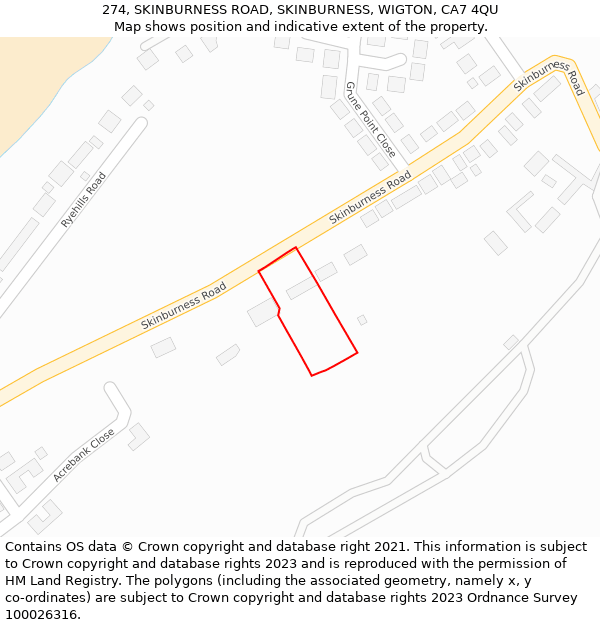274, SKINBURNESS ROAD, SKINBURNESS, WIGTON, CA7 4QU: Location map and indicative extent of plot