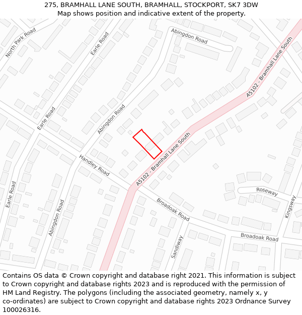 275, BRAMHALL LANE SOUTH, BRAMHALL, STOCKPORT, SK7 3DW: Location map and indicative extent of plot