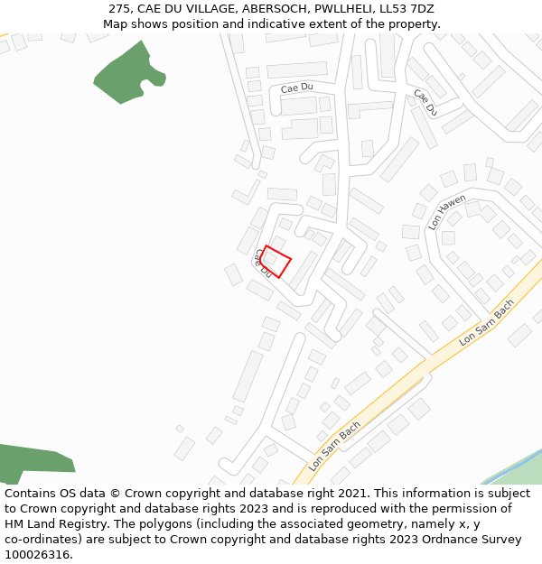 275, CAE DU VILLAGE, ABERSOCH, PWLLHELI, LL53 7DZ: Location map and indicative extent of plot