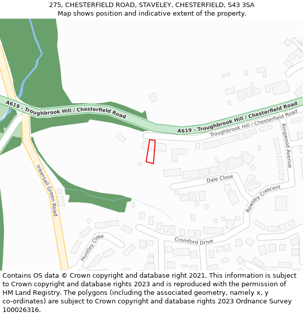 275, CHESTERFIELD ROAD, STAVELEY, CHESTERFIELD, S43 3SA: Location map and indicative extent of plot