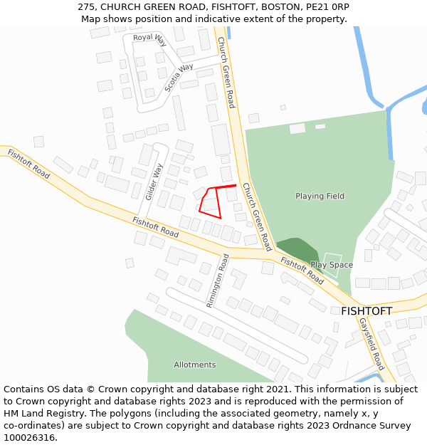 275, CHURCH GREEN ROAD, FISHTOFT, BOSTON, PE21 0RP: Location map and indicative extent of plot