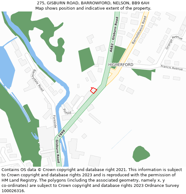 275, GISBURN ROAD, BARROWFORD, NELSON, BB9 6AH: Location map and indicative extent of plot
