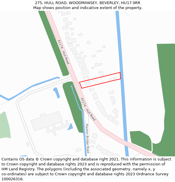 275, HULL ROAD, WOODMANSEY, BEVERLEY, HU17 0RR: Location map and indicative extent of plot