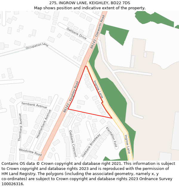 275, INGROW LANE, KEIGHLEY, BD22 7DS: Location map and indicative extent of plot