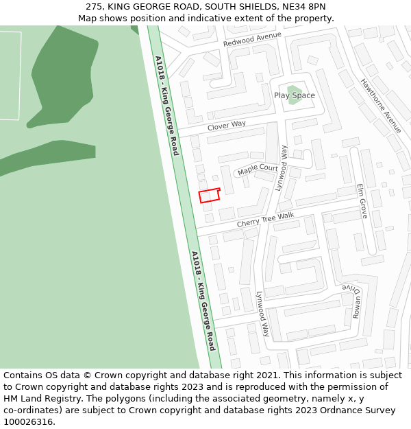 275, KING GEORGE ROAD, SOUTH SHIELDS, NE34 8PN: Location map and indicative extent of plot