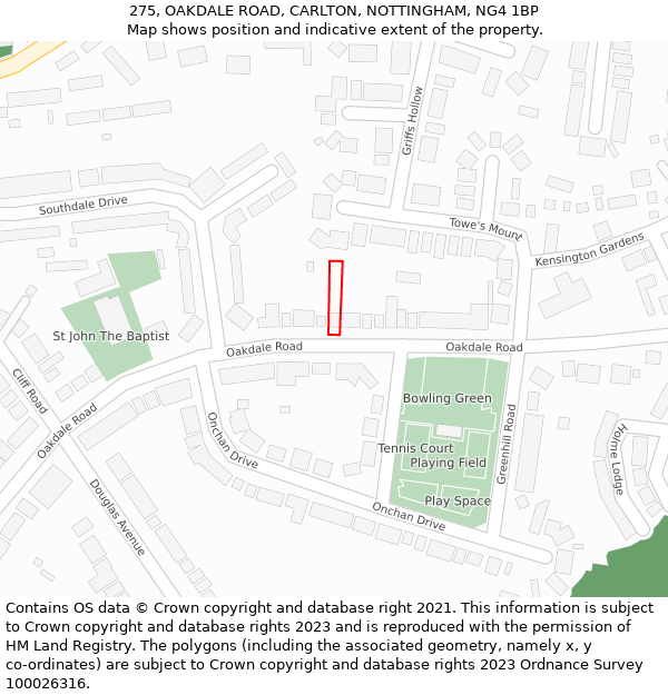 275, OAKDALE ROAD, CARLTON, NOTTINGHAM, NG4 1BP: Location map and indicative extent of plot