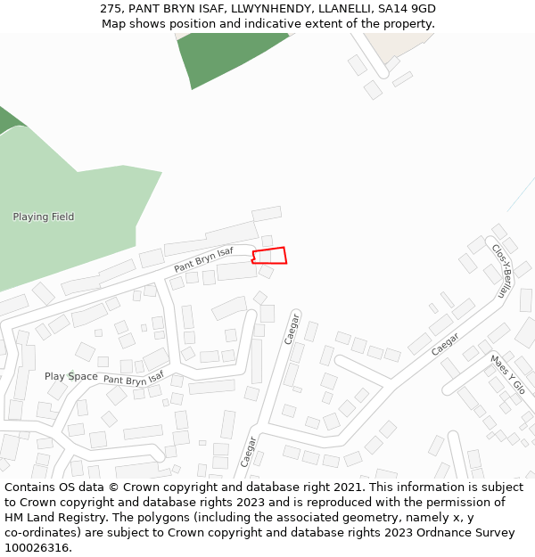 275, PANT BRYN ISAF, LLWYNHENDY, LLANELLI, SA14 9GD: Location map and indicative extent of plot