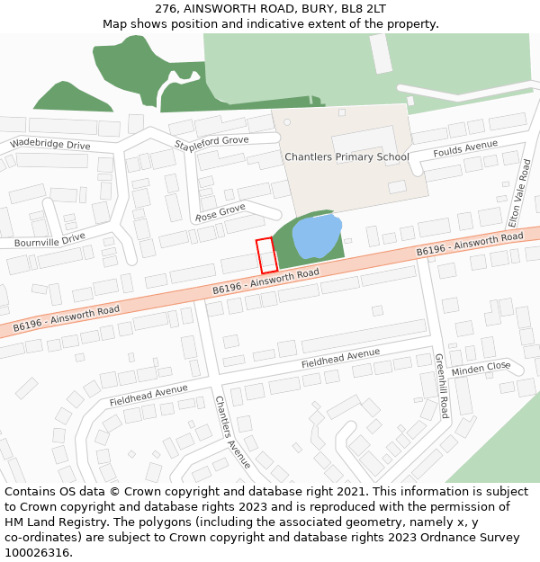 276, AINSWORTH ROAD, BURY, BL8 2LT: Location map and indicative extent of plot