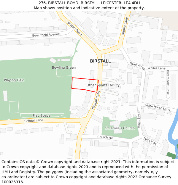 276, BIRSTALL ROAD, BIRSTALL, LEICESTER, LE4 4DH: Location map and indicative extent of plot