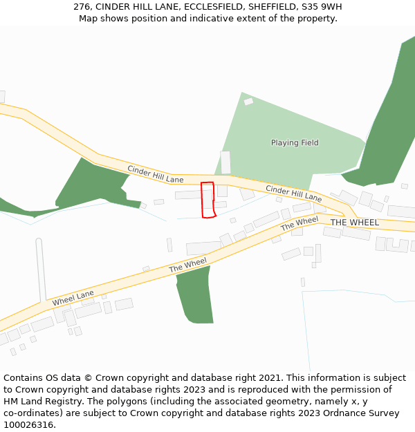 276, CINDER HILL LANE, ECCLESFIELD, SHEFFIELD, S35 9WH: Location map and indicative extent of plot