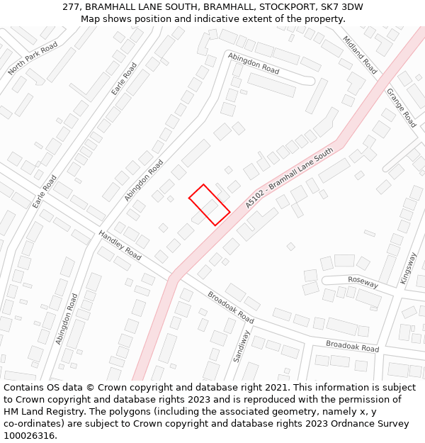 277, BRAMHALL LANE SOUTH, BRAMHALL, STOCKPORT, SK7 3DW: Location map and indicative extent of plot