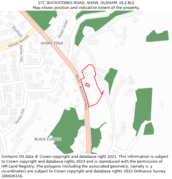 277, BUCKSTONES ROAD, SHAW, OLDHAM, OL2 8LS: Location map and indicative extent of plot