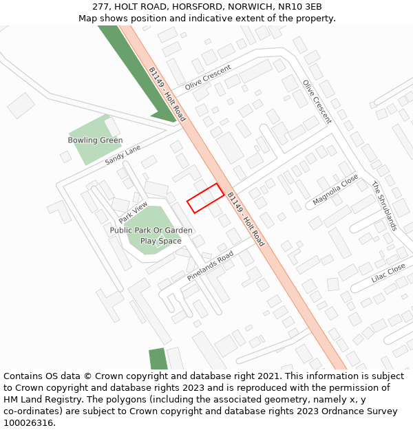 277, HOLT ROAD, HORSFORD, NORWICH, NR10 3EB: Location map and indicative extent of plot