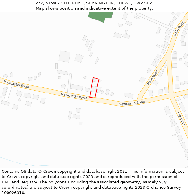 277, NEWCASTLE ROAD, SHAVINGTON, CREWE, CW2 5DZ: Location map and indicative extent of plot