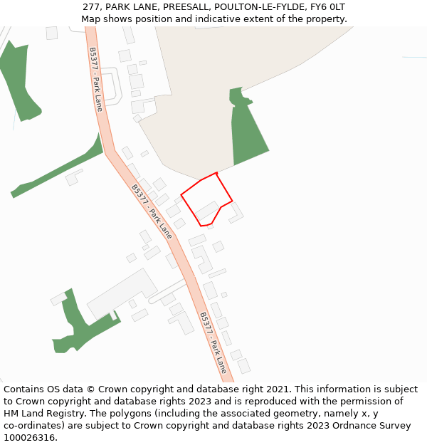 277, PARK LANE, PREESALL, POULTON-LE-FYLDE, FY6 0LT: Location map and indicative extent of plot