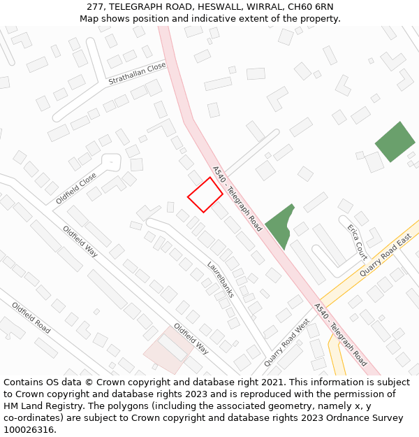 277, TELEGRAPH ROAD, HESWALL, WIRRAL, CH60 6RN: Location map and indicative extent of plot