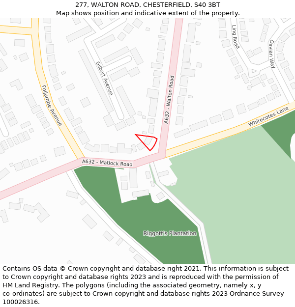 277, WALTON ROAD, CHESTERFIELD, S40 3BT: Location map and indicative extent of plot