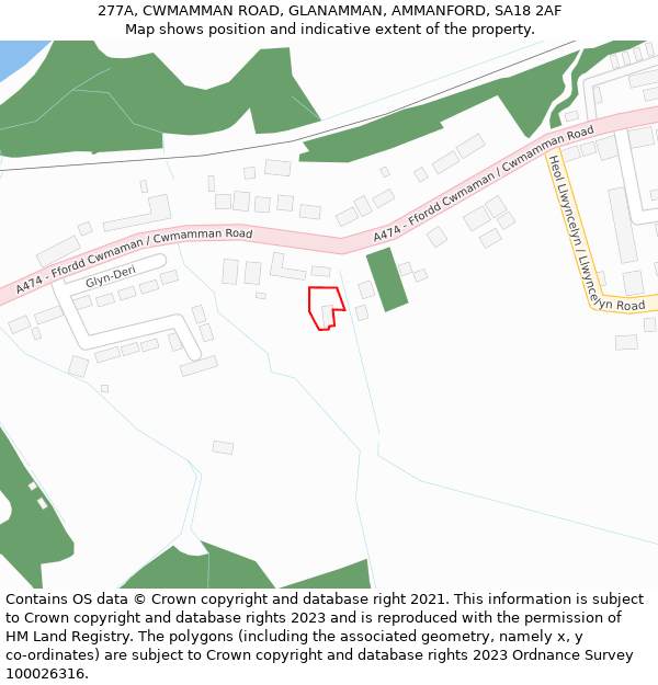 277A, CWMAMMAN ROAD, GLANAMMAN, AMMANFORD, SA18 2AF: Location map and indicative extent of plot