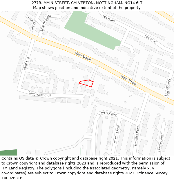 277B, MAIN STREET, CALVERTON, NOTTINGHAM, NG14 6LT: Location map and indicative extent of plot