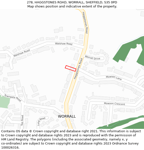 278, HAGGSTONES ROAD, WORRALL, SHEFFIELD, S35 0PD: Location map and indicative extent of plot
