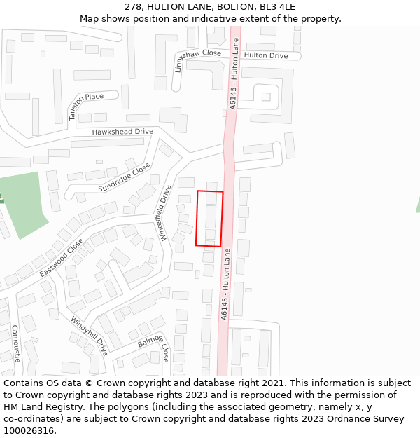 278, HULTON LANE, BOLTON, BL3 4LE: Location map and indicative extent of plot