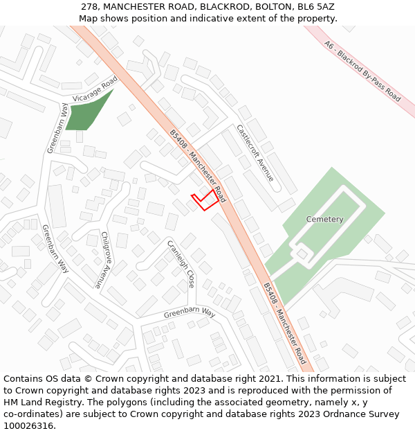 278, MANCHESTER ROAD, BLACKROD, BOLTON, BL6 5AZ: Location map and indicative extent of plot