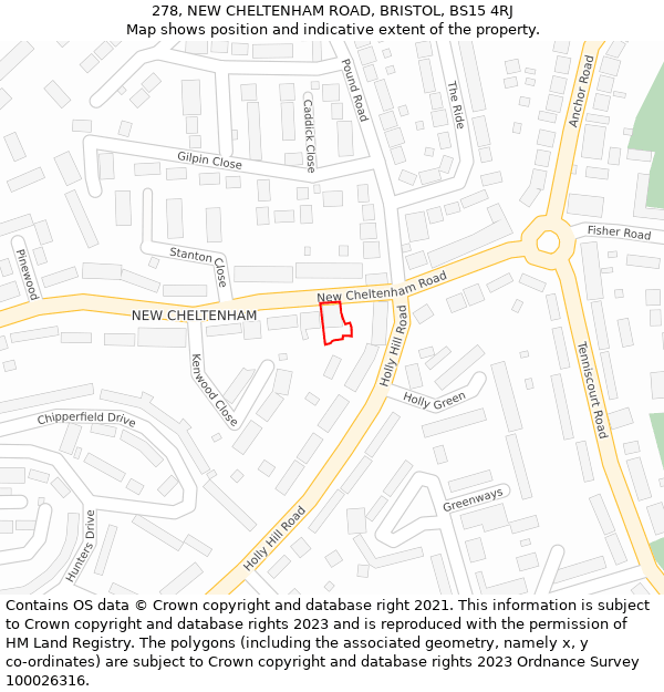 278, NEW CHELTENHAM ROAD, BRISTOL, BS15 4RJ: Location map and indicative extent of plot