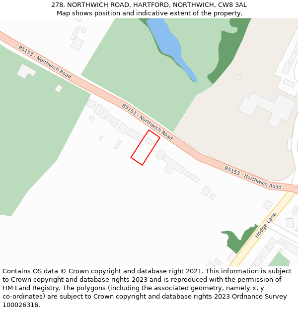 278, NORTHWICH ROAD, HARTFORD, NORTHWICH, CW8 3AL: Location map and indicative extent of plot