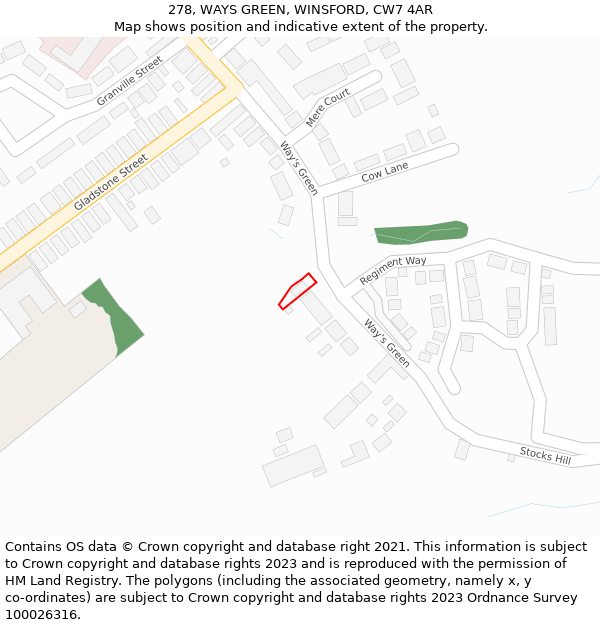 278, WAYS GREEN, WINSFORD, CW7 4AR: Location map and indicative extent of plot