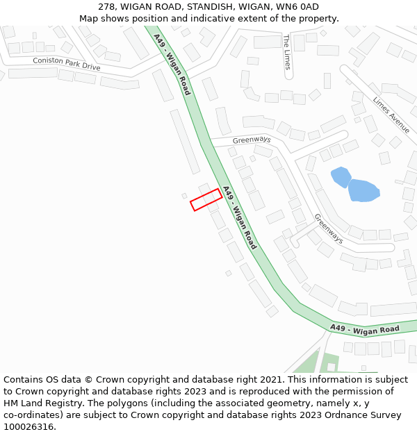 278, WIGAN ROAD, STANDISH, WIGAN, WN6 0AD: Location map and indicative extent of plot