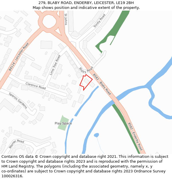 279, BLABY ROAD, ENDERBY, LEICESTER, LE19 2BH: Location map and indicative extent of plot