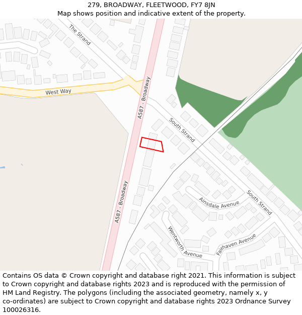 279, BROADWAY, FLEETWOOD, FY7 8JN: Location map and indicative extent of plot
