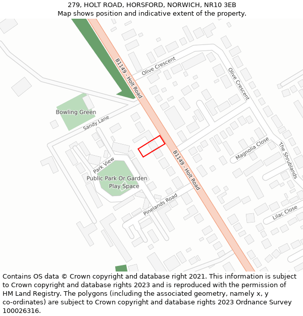 279, HOLT ROAD, HORSFORD, NORWICH, NR10 3EB: Location map and indicative extent of plot