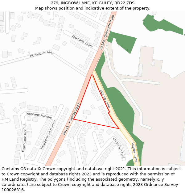 279, INGROW LANE, KEIGHLEY, BD22 7DS: Location map and indicative extent of plot