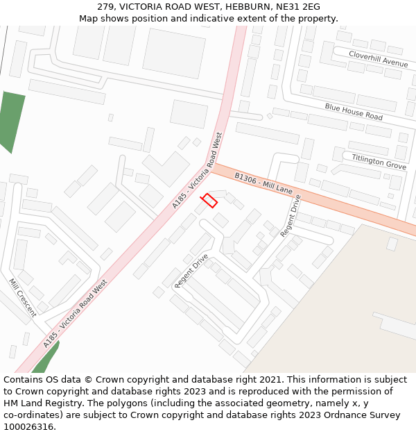 279, VICTORIA ROAD WEST, HEBBURN, NE31 2EG: Location map and indicative extent of plot