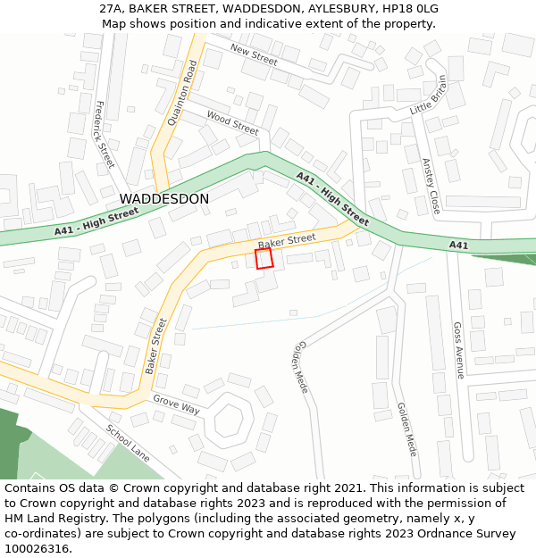 27A, BAKER STREET, WADDESDON, AYLESBURY, HP18 0LG: Location map and indicative extent of plot