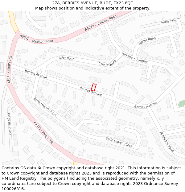 27A, BERRIES AVENUE, BUDE, EX23 8QE: Location map and indicative extent of plot