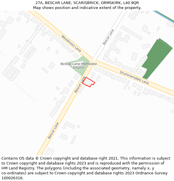 27A, BESCAR LANE, SCARISBRICK, ORMSKIRK, L40 9QR: Location map and indicative extent of plot