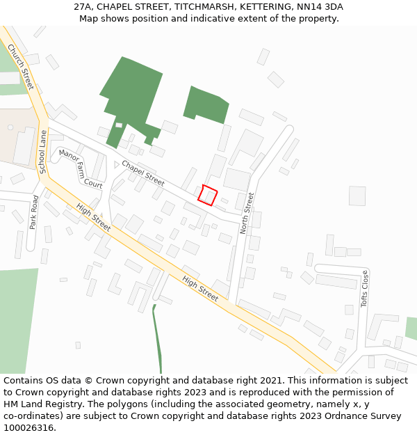 27A, CHAPEL STREET, TITCHMARSH, KETTERING, NN14 3DA: Location map and indicative extent of plot