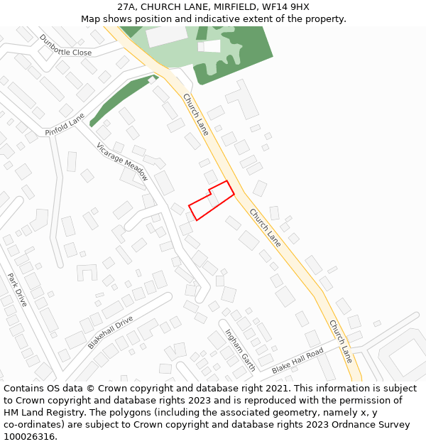 27A, CHURCH LANE, MIRFIELD, WF14 9HX: Location map and indicative extent of plot