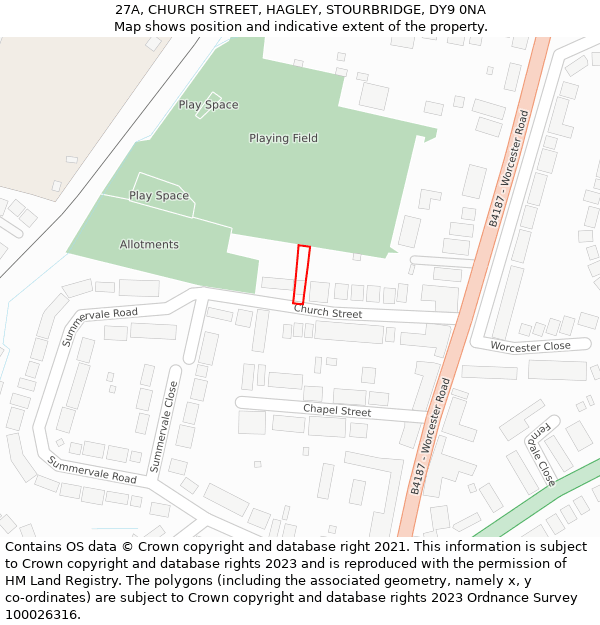 27A, CHURCH STREET, HAGLEY, STOURBRIDGE, DY9 0NA: Location map and indicative extent of plot