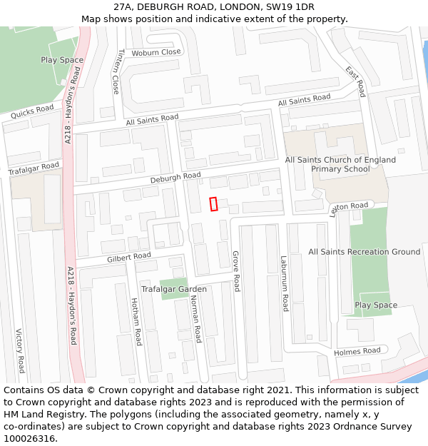 27A, DEBURGH ROAD, LONDON, SW19 1DR: Location map and indicative extent of plot