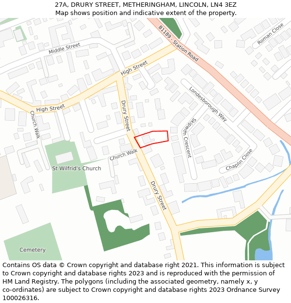 27A, DRURY STREET, METHERINGHAM, LINCOLN, LN4 3EZ: Location map and indicative extent of plot