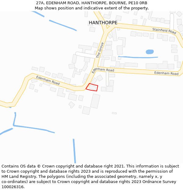 27A, EDENHAM ROAD, HANTHORPE, BOURNE, PE10 0RB: Location map and indicative extent of plot