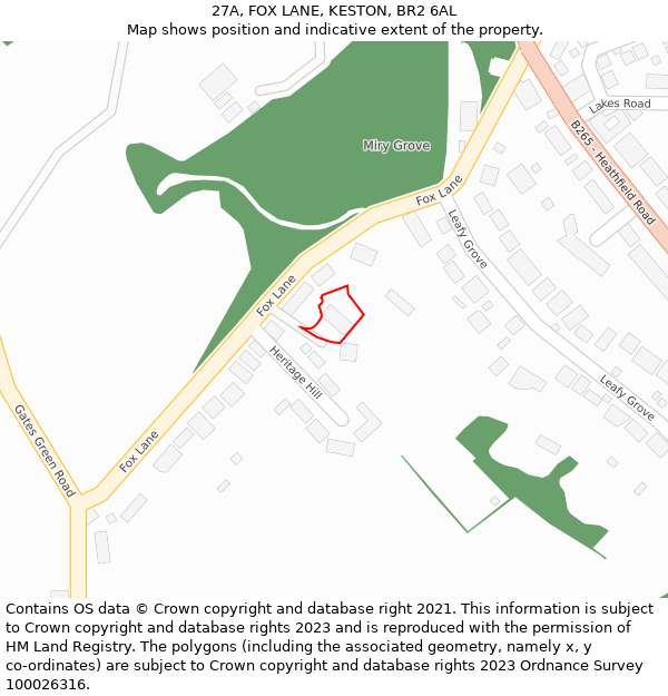 27A, FOX LANE, KESTON, BR2 6AL: Location map and indicative extent of plot
