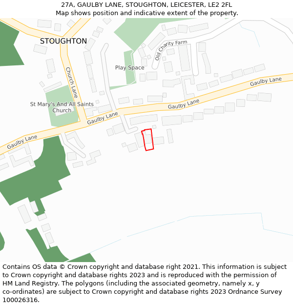 27A, GAULBY LANE, STOUGHTON, LEICESTER, LE2 2FL: Location map and indicative extent of plot