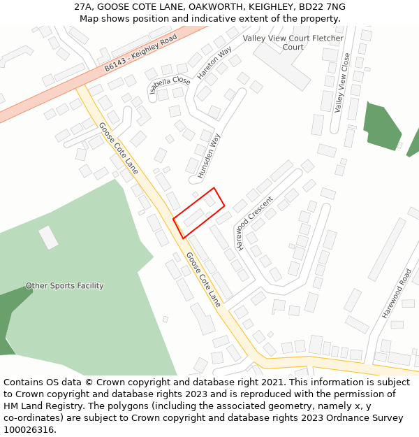 27A, GOOSE COTE LANE, OAKWORTH, KEIGHLEY, BD22 7NG: Location map and indicative extent of plot