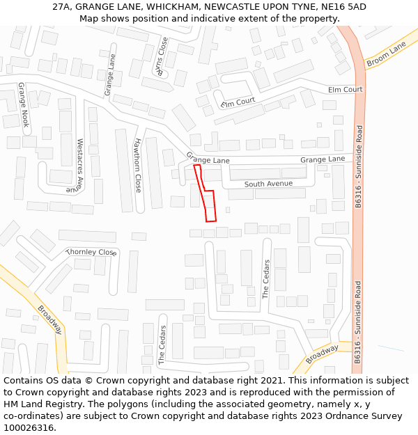 27A, GRANGE LANE, WHICKHAM, NEWCASTLE UPON TYNE, NE16 5AD: Location map and indicative extent of plot