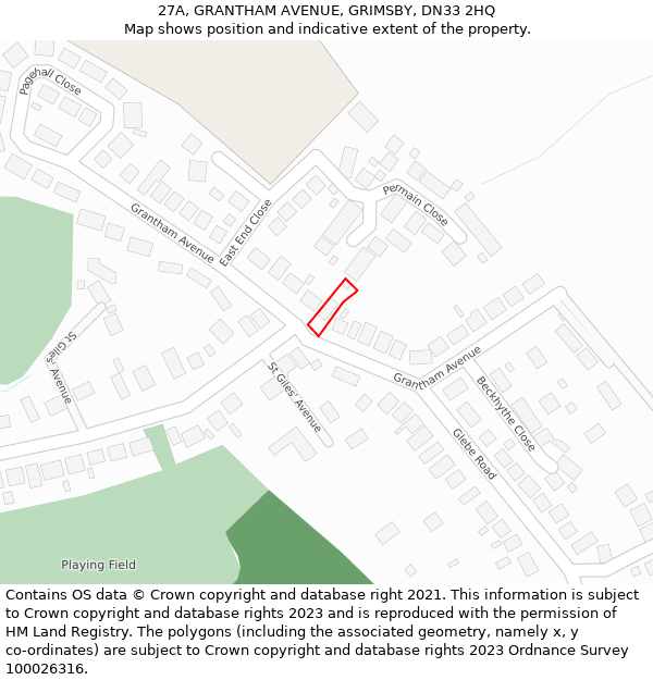 27A, GRANTHAM AVENUE, GRIMSBY, DN33 2HQ: Location map and indicative extent of plot